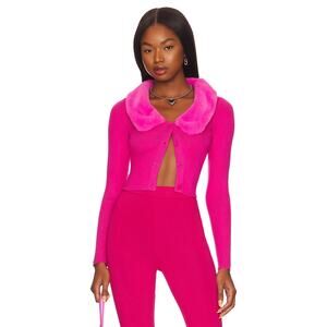Revolve Women's Superdown Milana Faux Fur Cardigan Sweater Hot Pink Size S NWT